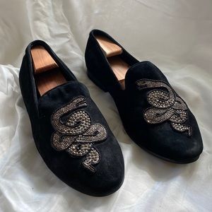 STEVE MADDEN SNAKE STONE BLACK VELVET Slip on Loafers - Size 9.5 MENS